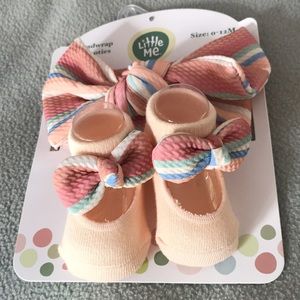 Little Me infant girls head wrap and booties size 0-12 months NEW